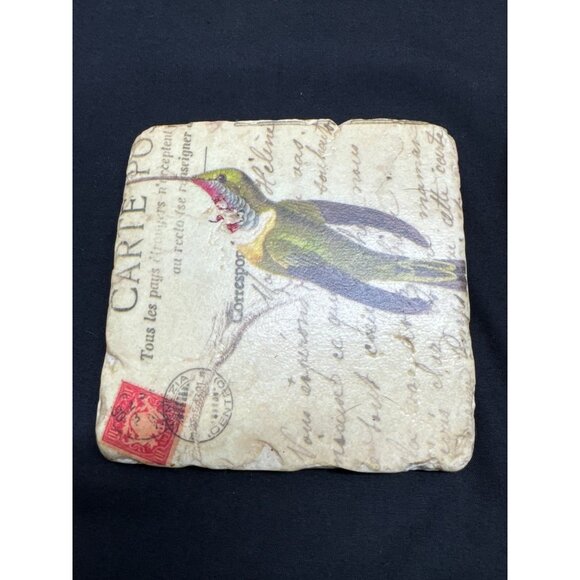 Vintage Style Hummingbird Ceramic Stone Coasters Set Of 3 With Carte Postale Des - Picture 2 of 7
